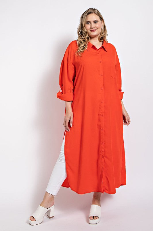 Orange Button Down Plus Top/Duster