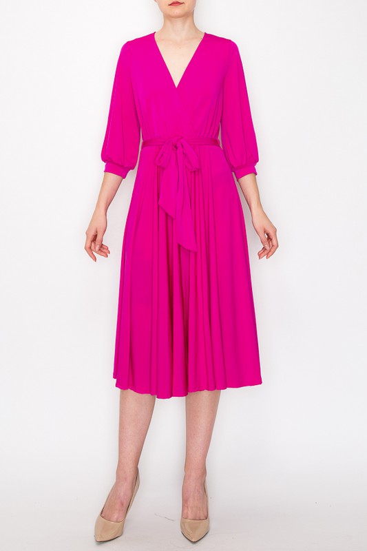 hot pink midi dress long sleeve Brgzlk Womens Midi Dress Loose Fit Casual Summer 2026 V Neck Puff Sleeve Bohemian Geometric Pattern Plus Size Lightweight Breathable Flowy Maxi Long
