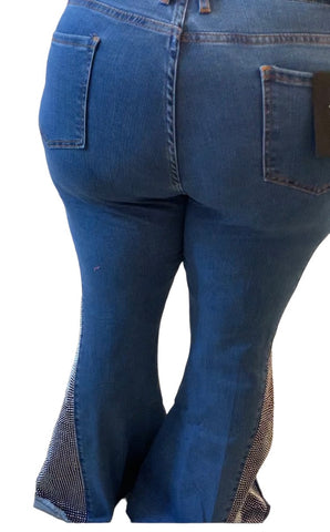 Plus Size Denim Rhinestone Flare Bottom Jeans