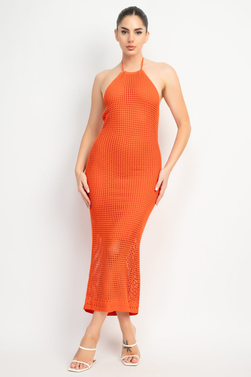 Orange Crochet Maxi Dress with Lining Orange Crochet Maxi Dress with Lining