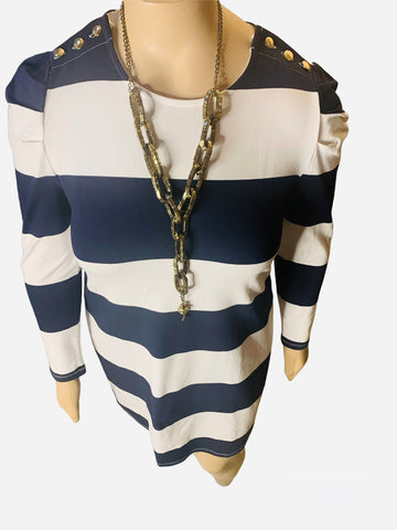 Navy and White Stripe Princess Sleeve Dress