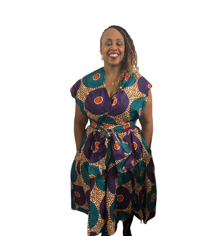 One Size African Dress With Convertible Straps & Head Wrap