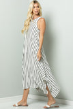 White and Black Stripe Handkerchief Dress - Plus