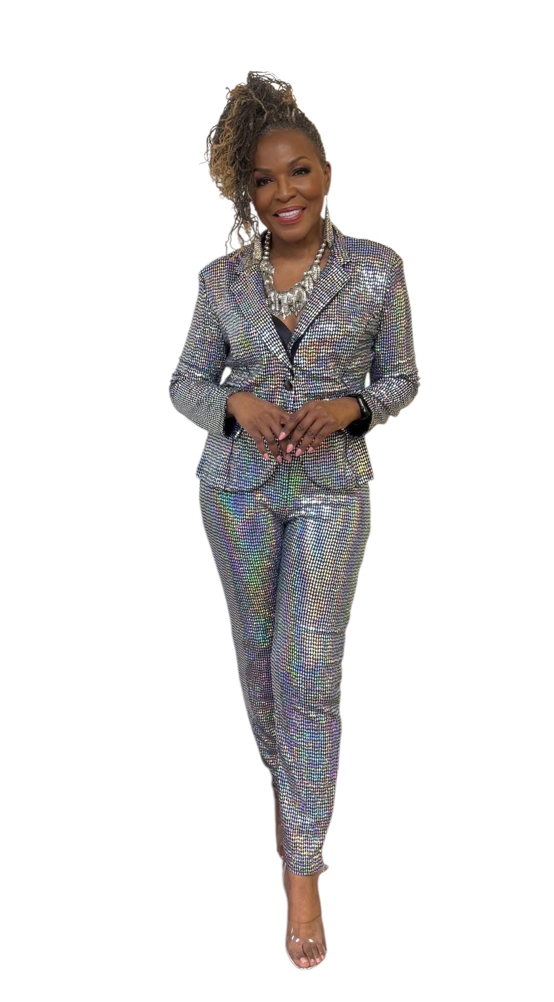 Silver & Black Sequin Suit - Plus