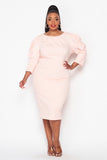 Light Pink Princess Sleeve Midi Dress - Plus