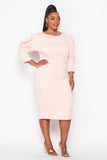 Light Pink Princess Sleeve Midi Dress - Plus