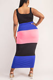Midi Blue, Black, and Pink Color Block Dress