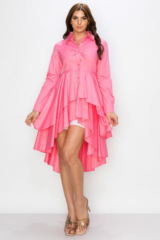 Pink Ruffled Peplum Poplin Top