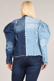 Colorblock  (Two Tone) Princess Sleeve Jean Jacket - Plus & Regular  at