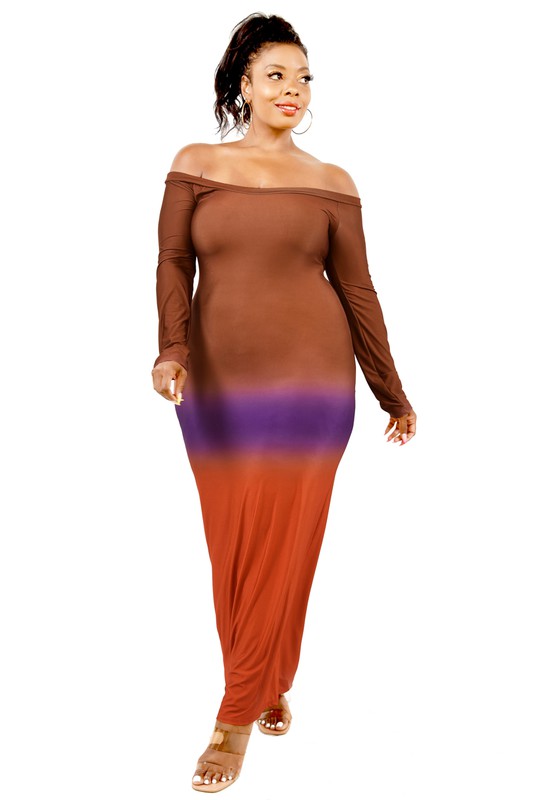 Fall Orange, Brown, and Purple Ombre Dress - Plus