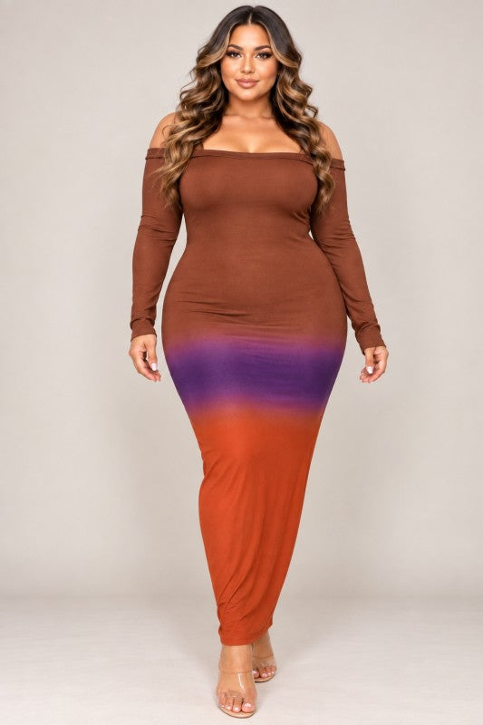 Fall Orange, Brown, and Purple Ombre Dress - Plus