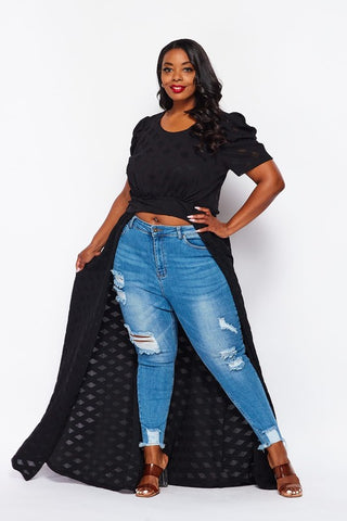 Plus Black High Low Long Top With Train
