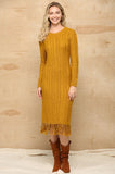 Golden Mustard Fringe Sweater Dress