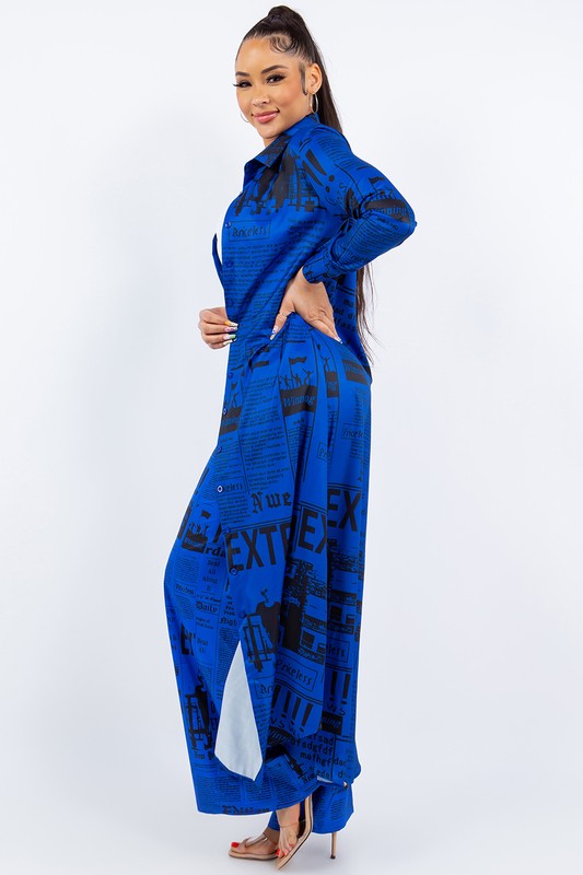 Blue Magazine Print Dress