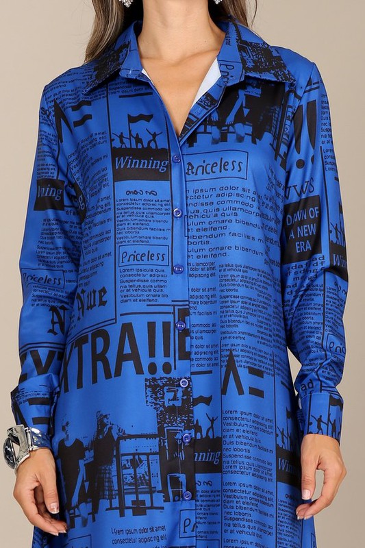 Blue Magazine Print Dress