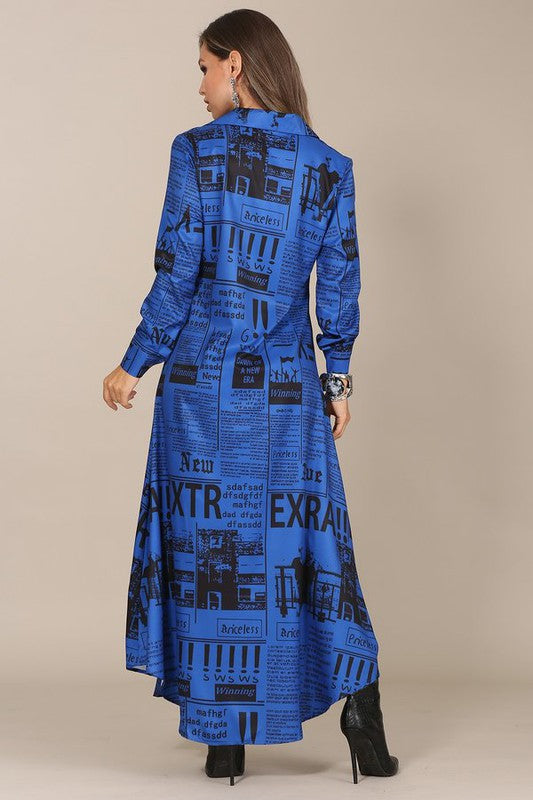 Blue Magazine Print Dress