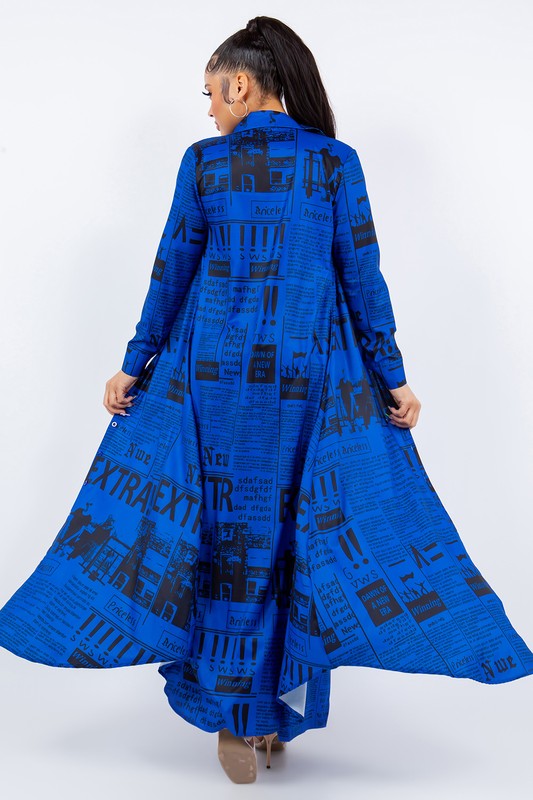 Blue Magazine Print Dress