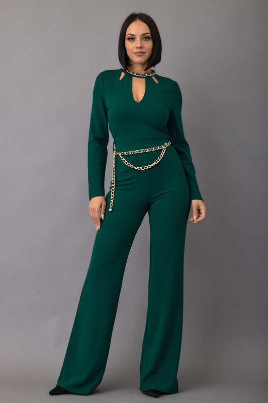 Hunter Green Jumpsuit With Gold Chain Detail Shop For You