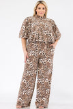 Leopard Crop Top Pants Set - Plus