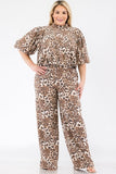 Leopard Crop Top Pants Set - Plus