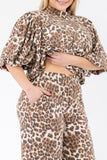 Leopard Crop Top Pants Set - Plus