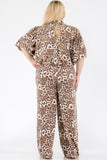 Leopard Crop Top Pants Set - Plus