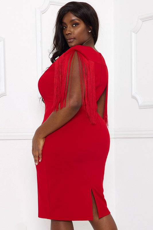 Red Fringe Sleeve Dress - Plus