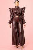Pleated Deep Burgundy Faux Leather Pants