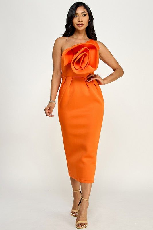 Orange or Teal Rose Strapless Dress