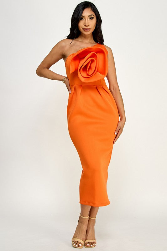 Orange or Teal Rose Strapless Dress