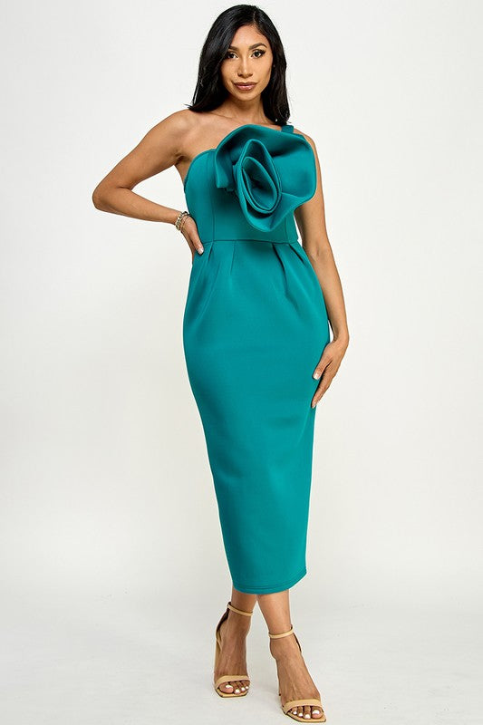 Orange or Teal Rose Strapless Dress