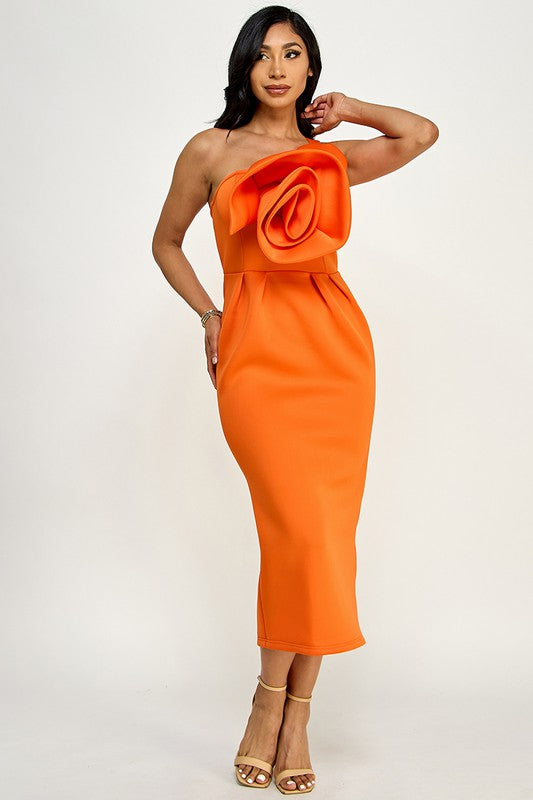 Orange or Teal Rose Strapless Dress