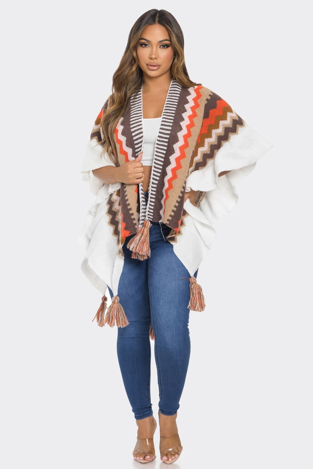 Brown and Orange Short Poncho