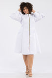 White & Gold Puff Sleeve Dress - Plus