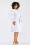 White & Gold Puff Sleeve Dress - Plus
