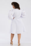 White & Gold Puff Sleeve Dress - Plus