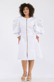 White & Gold Puff Sleeve Dress - Plus