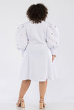 White & Gold Puff Sleeve Dress - Plus