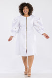 White & Gold Puff Sleeve Dress - Plus