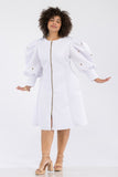 White & Gold Puff Sleeve Dress - Plus