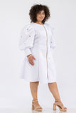 White & Gold Puff Sleeve Dress - Plus