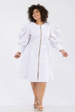 White & Gold Puff Sleeve Dress - Plus