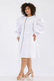 White & Gold Puff Sleeve Dress - Plus