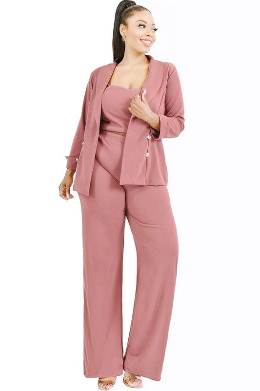 Mauve Pink 3 Piece Suit - Plus
