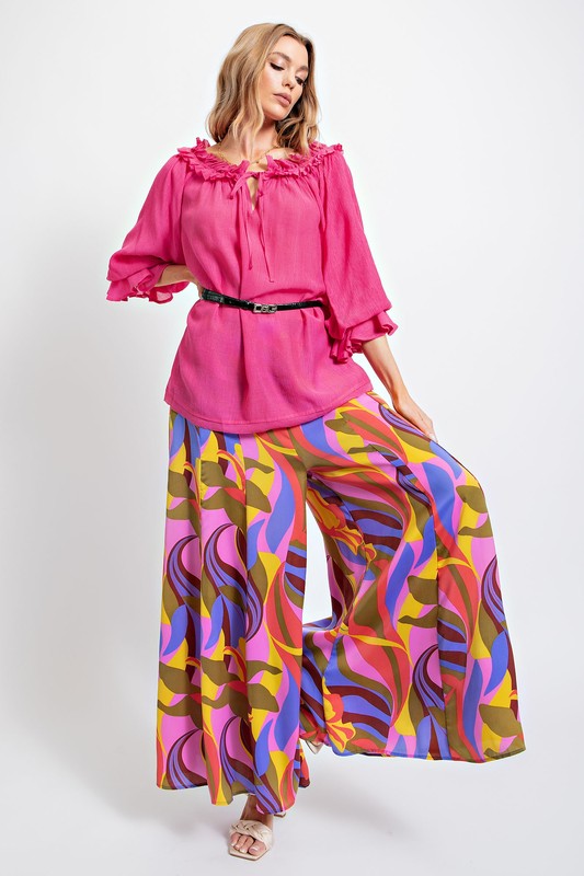 Flowy Pink, Purple, Yellow Palazzo Set - Plus
