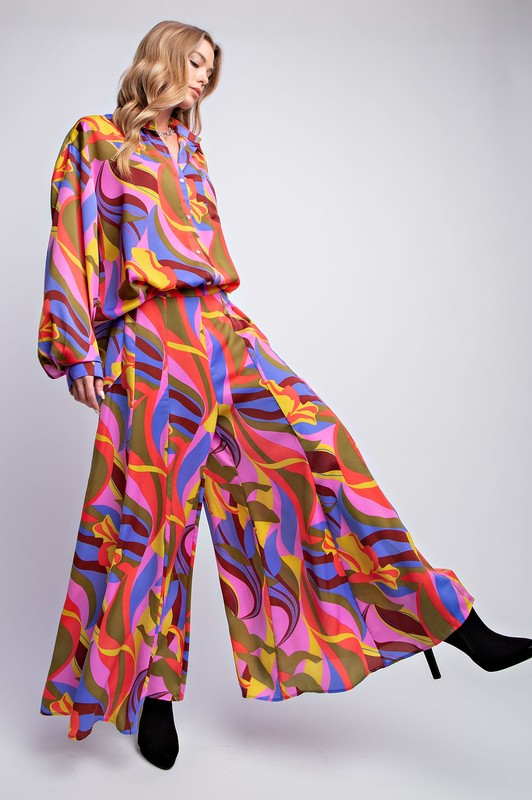 Flowy Pink, Purple, Yellow Palazzo Set - Plus