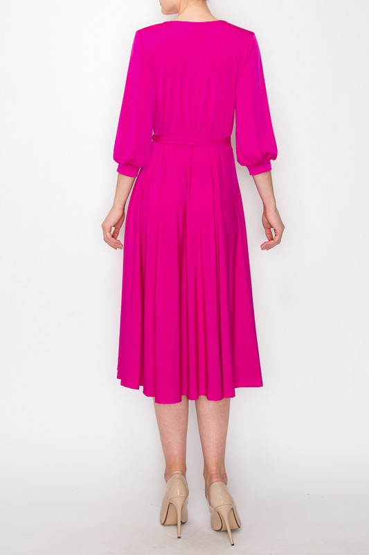 Hot Pink Midi Swing Dess -Plus & Regular