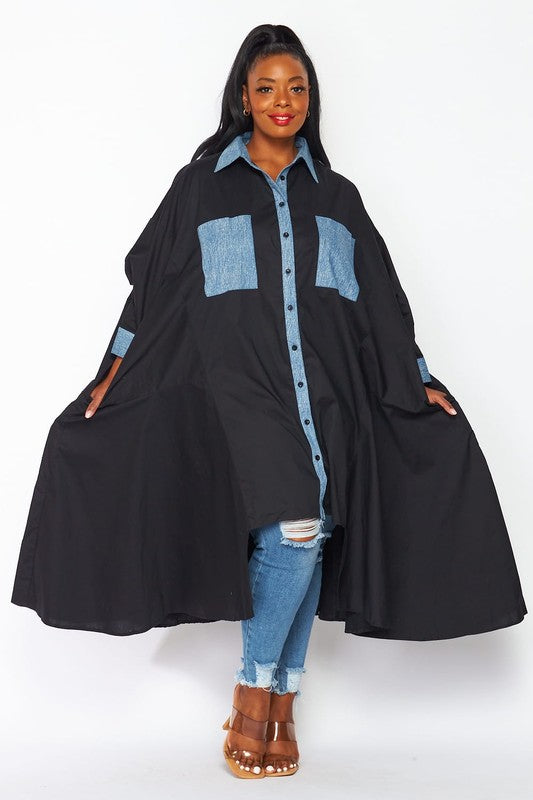 Denim & Black Swing Dress - Plus