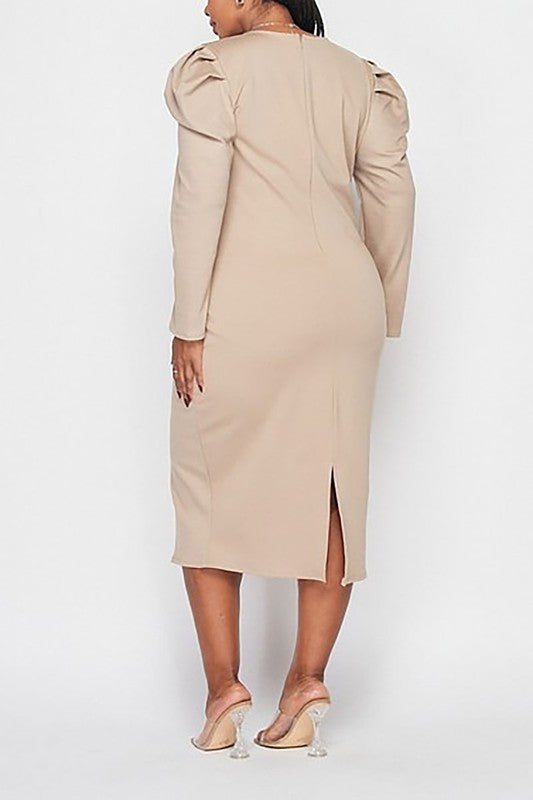 Khaki Military Button Midi Dress - Plus