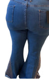 Plus Size Denim Rhinestone Flare Bottom Jeans